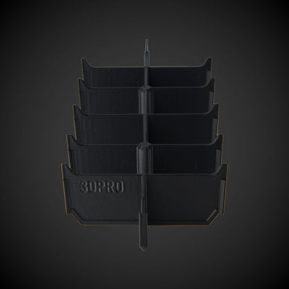 Black 12-Way Low Double Bin Divider with multiple compartments and '3DPRO' branding on a dark background