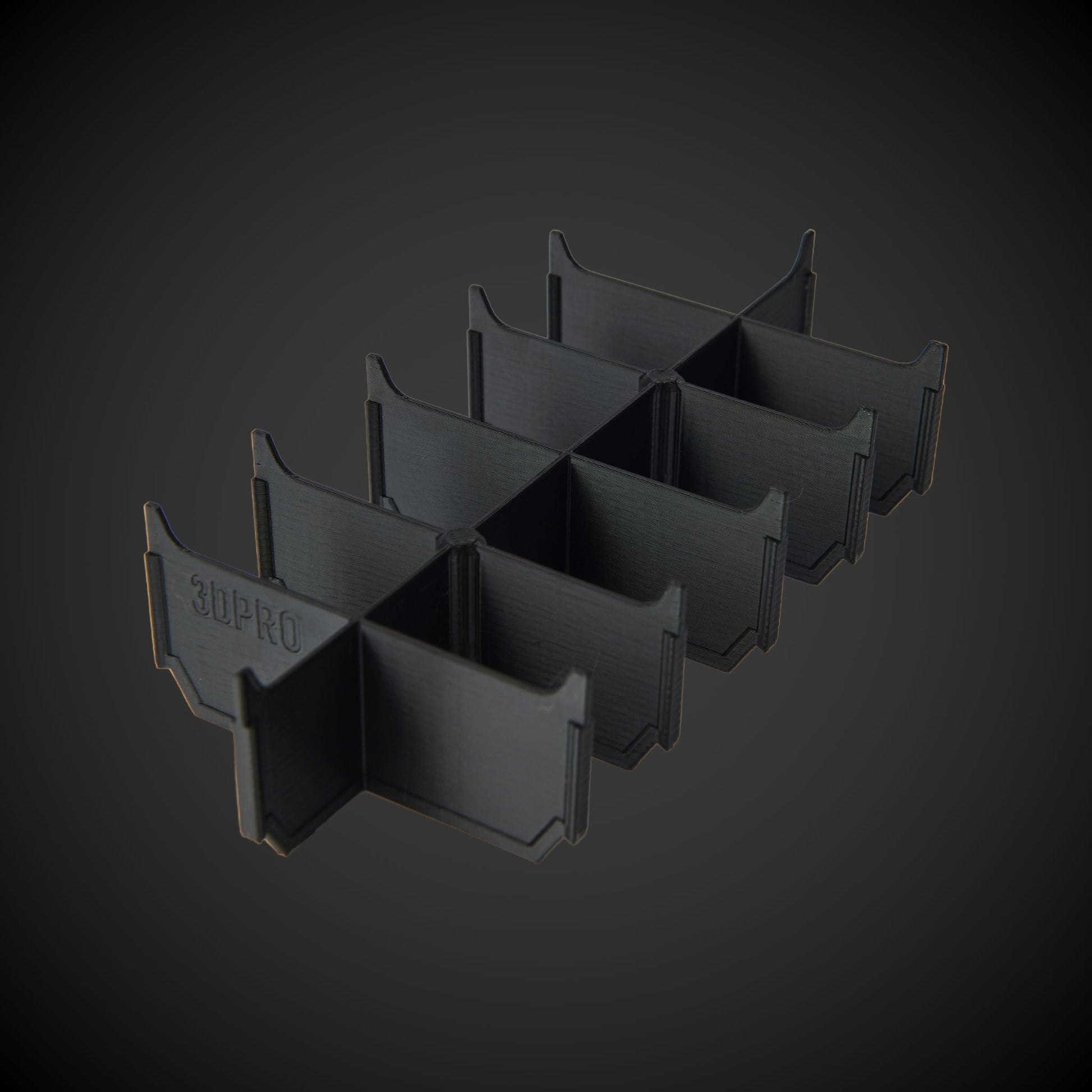 Set of black 2-Way Low Double Bin Divider with '3DPRO' branding on a dark background