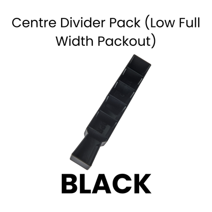 Black Centre Divider Pack (Low Full Width Packout) on a white background with text indicating product details.