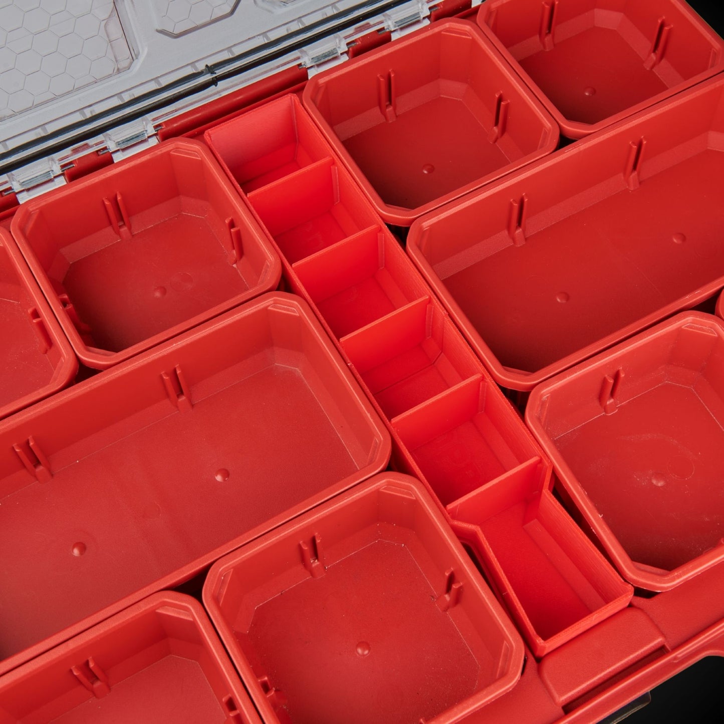 Red Centre Divider Pack (Low Full Width Packout) inside a Milwaukee toolbox