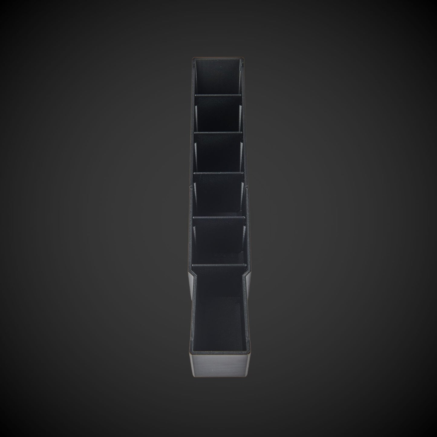 Black Centre Divider Pack (Standard Full Width Packout) with five square compartments on a dark gray background
