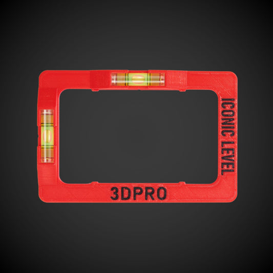 A red Clipsal Iconic clip-on level with vertical and horizontal spirit levels, designed to attach to a powerpoint or switch plate.