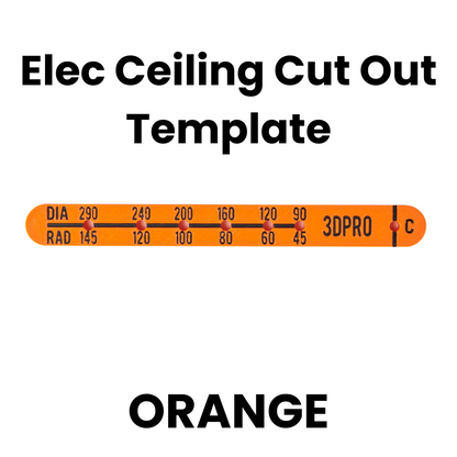 Orange ceiling cut out template with measurements and '3DPRO' branding on a white background.