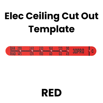 Red ceiling cutout template with measurement scale and '3DPRO' branding on a white background.