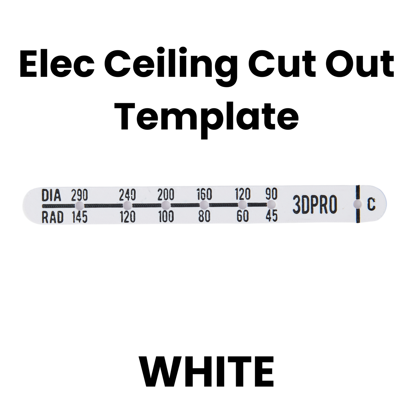 White ceiling cutout template with measurement markings and '3DPRO' branding on a white background.