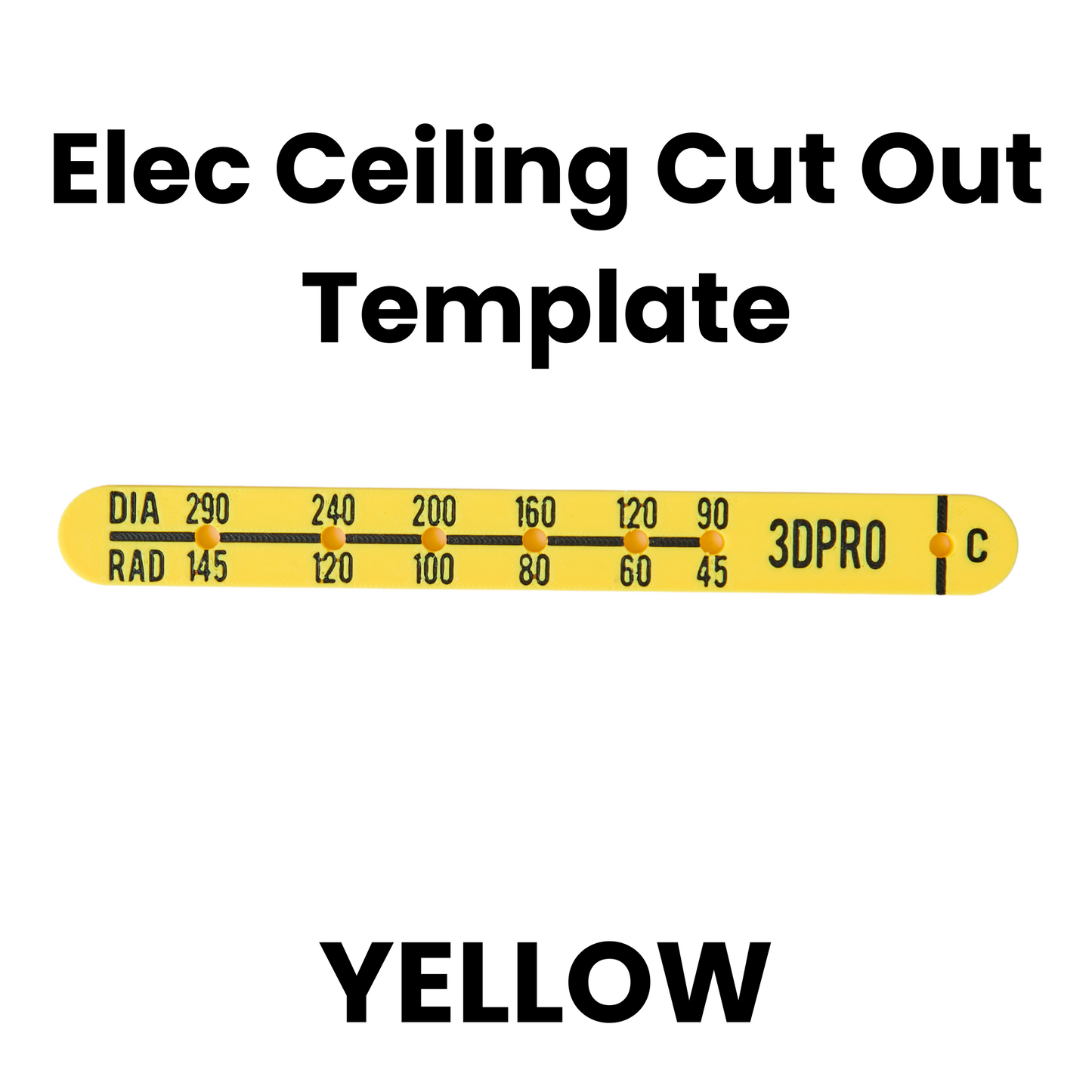 Yellow electrical ceiling cut out template with measurements on a white background