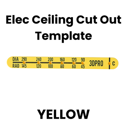 Yellow electrical ceiling cut out template with measurements on a white background