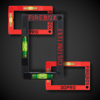 Three red and black level tools with 'Firebox' branding on a dark background
