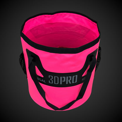 Folded Limited Edition Pink Bucket with black handles and '3D Pro' branding on a dark background