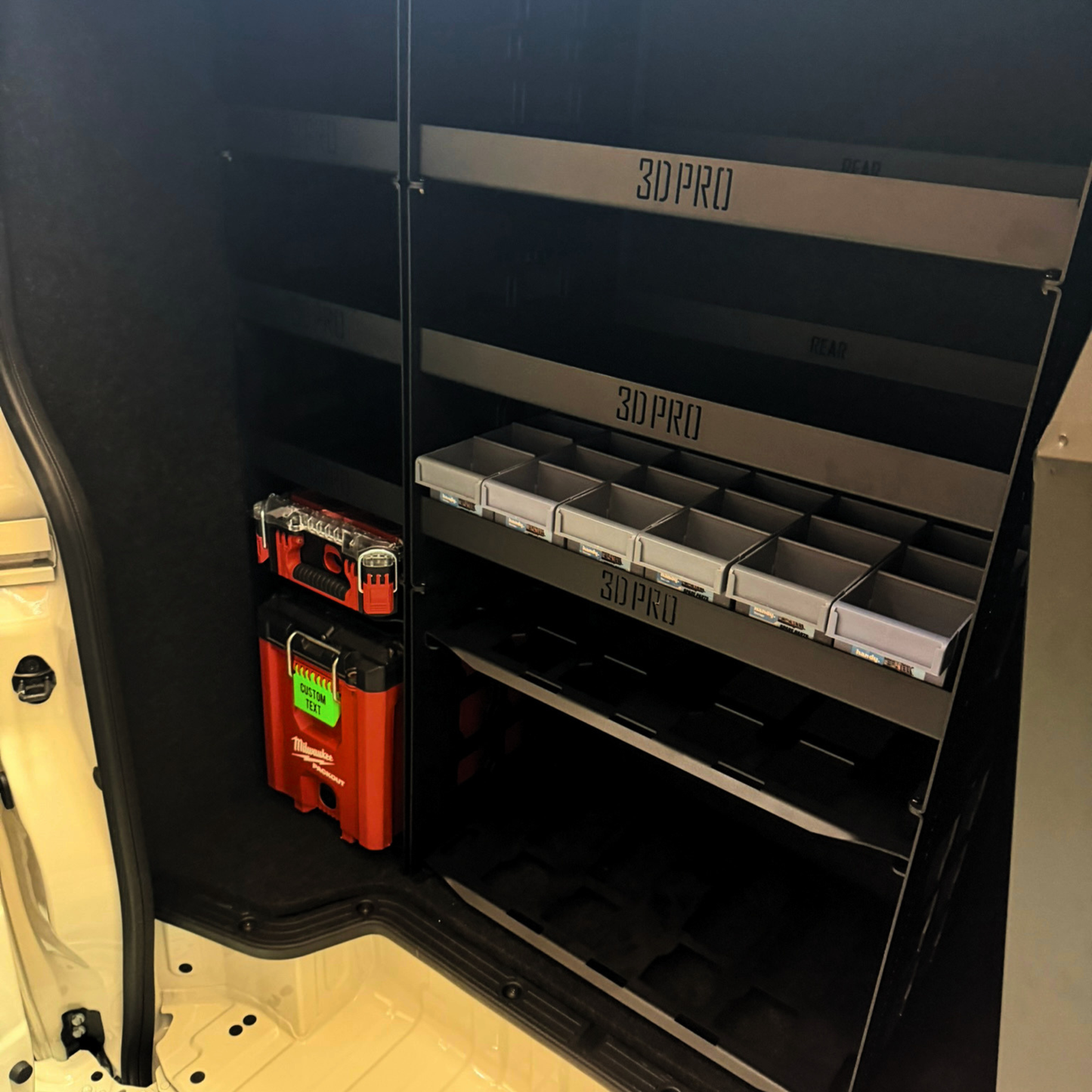 Tool storage cabinet with multiple compartments and tools inside, branded '30Pro'.