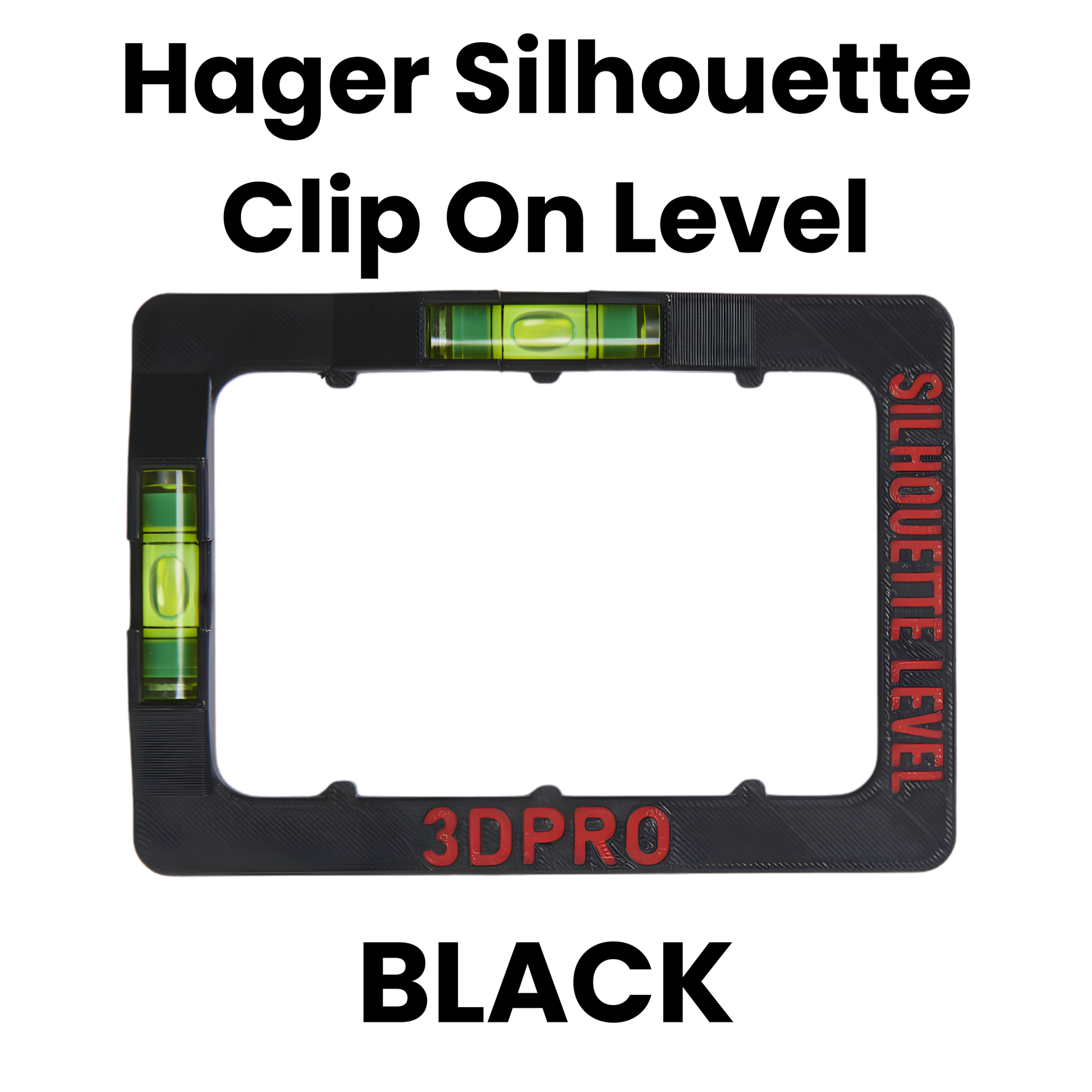 Black Hager Silhouette Clip On Level with 3DPRO branding on a white background