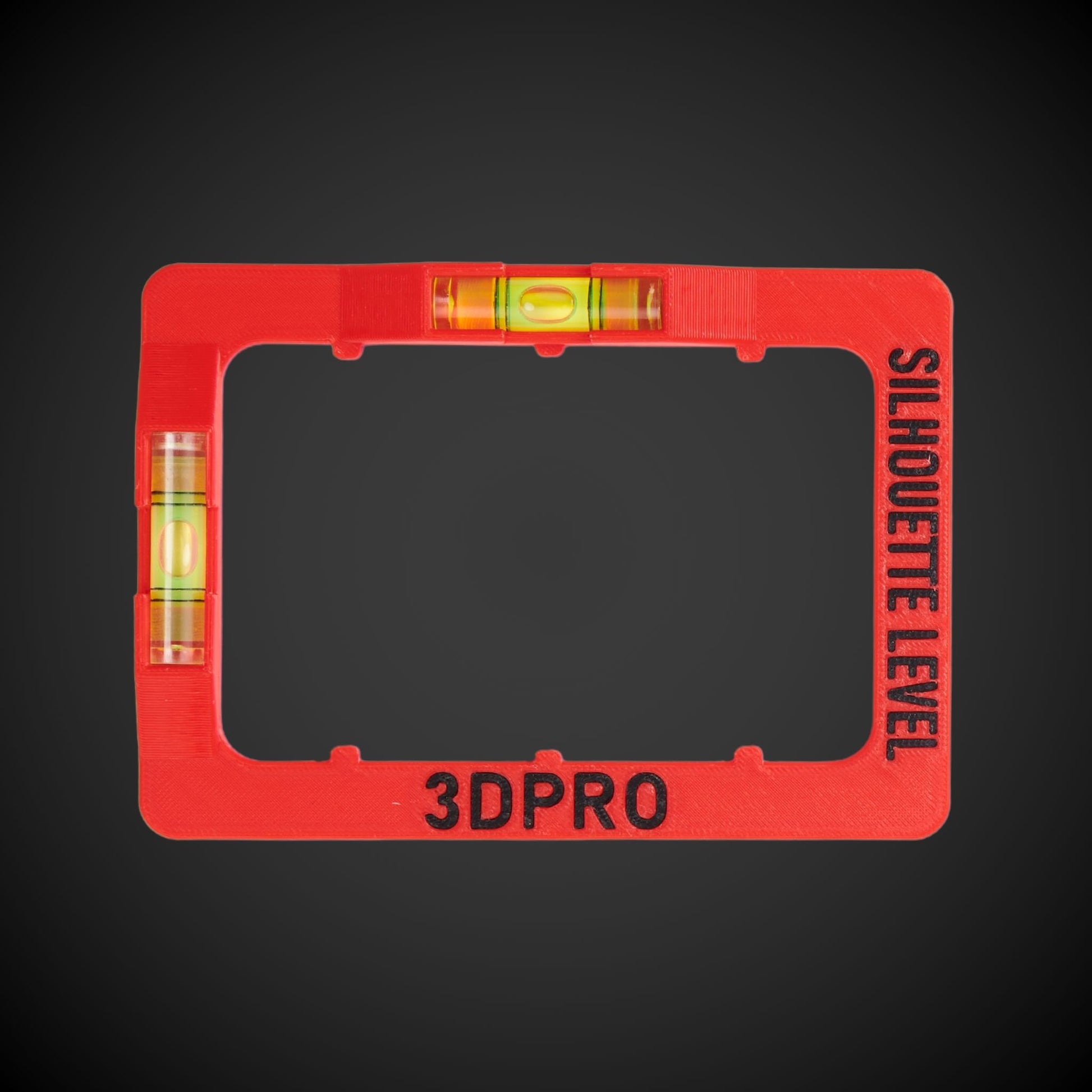 A red and black Hager Silhouette clip-on level with vertical and horizontal spirit levels, and the text '3DPRO' on the front.