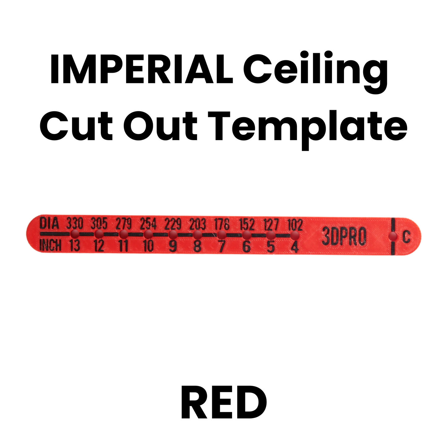 Red imperial ceiling cut out template with measurements on a white background