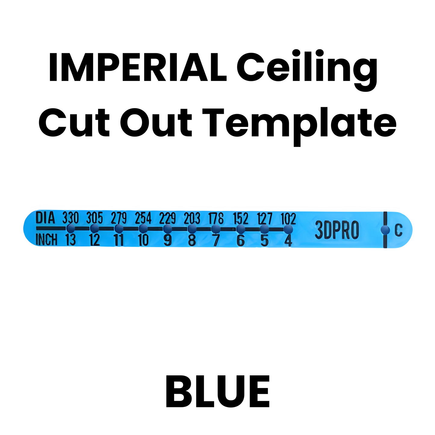 Blue imperial ceiling cut out template with measurement scale on a white background