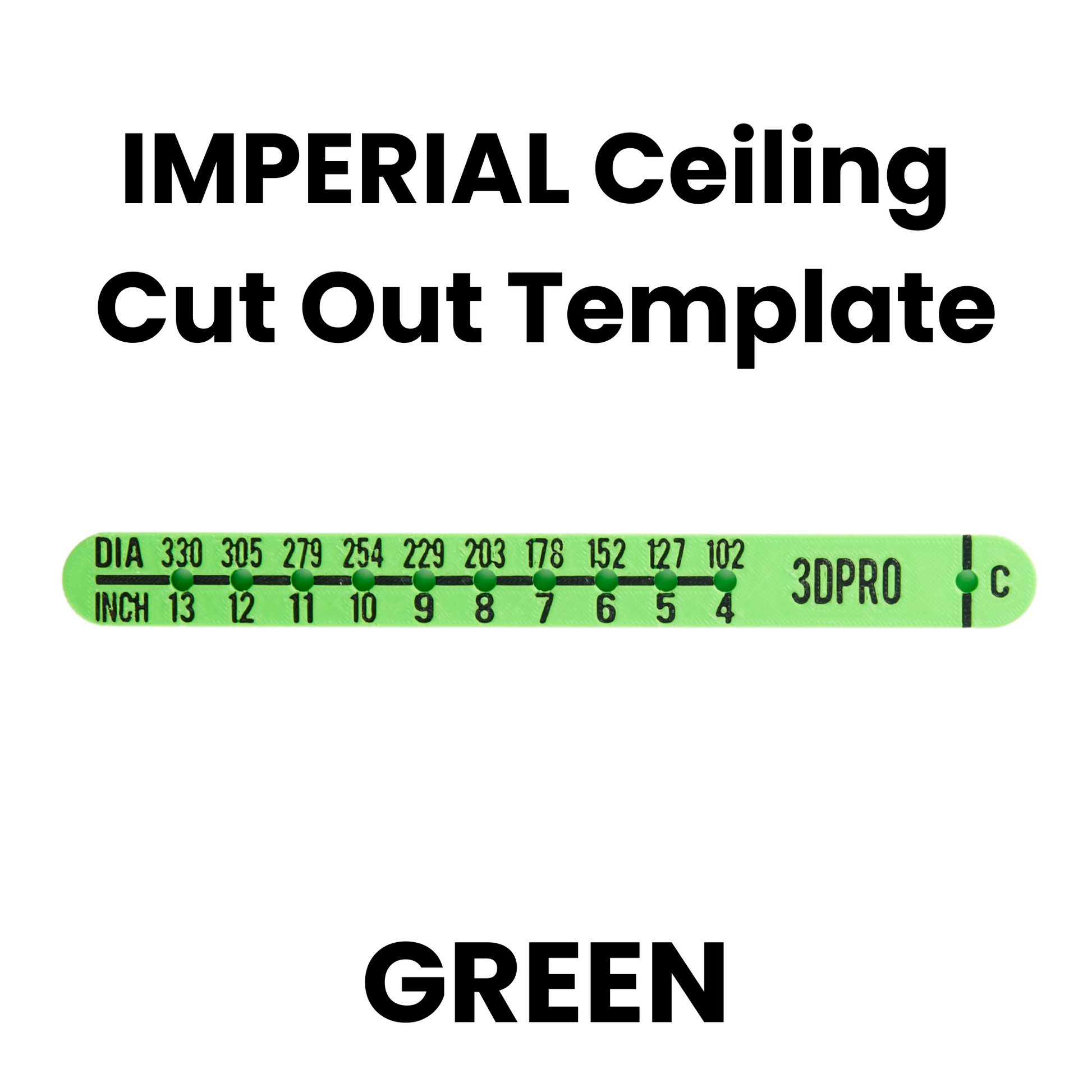 Green imperial ceiling cut out template with measurements on a white background