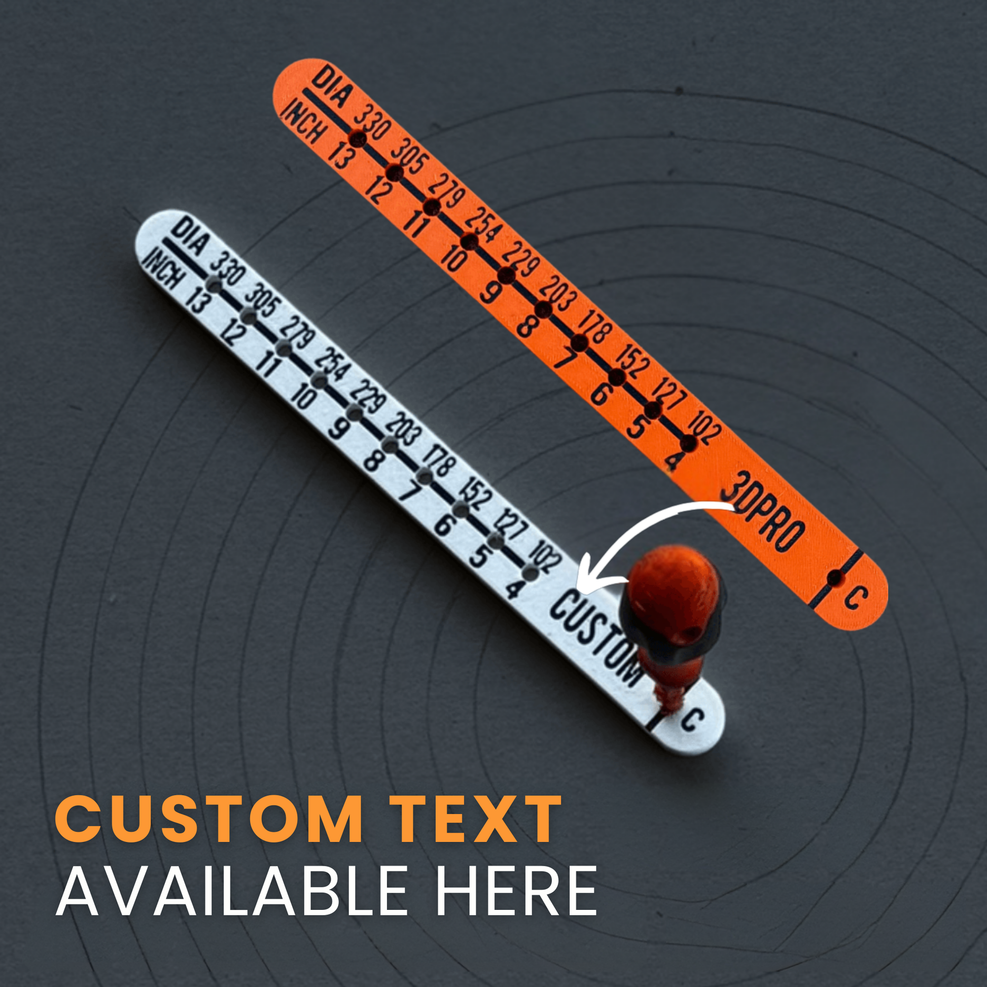 Two Imperial Ceiling Cut  Out Template with measurement markings on a dark background, featuring customizable text.