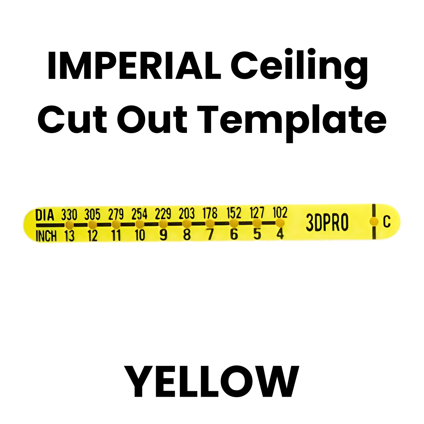 Yellow imperial ceiling cut out template with measurements on a white background