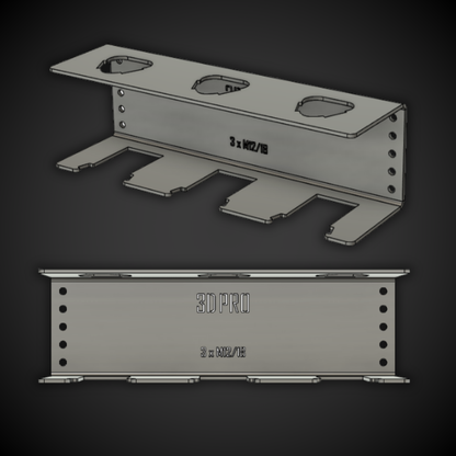 Black metal M12/M18 Battery Holder from 3DPRO with '3DRO' branding on a dark background