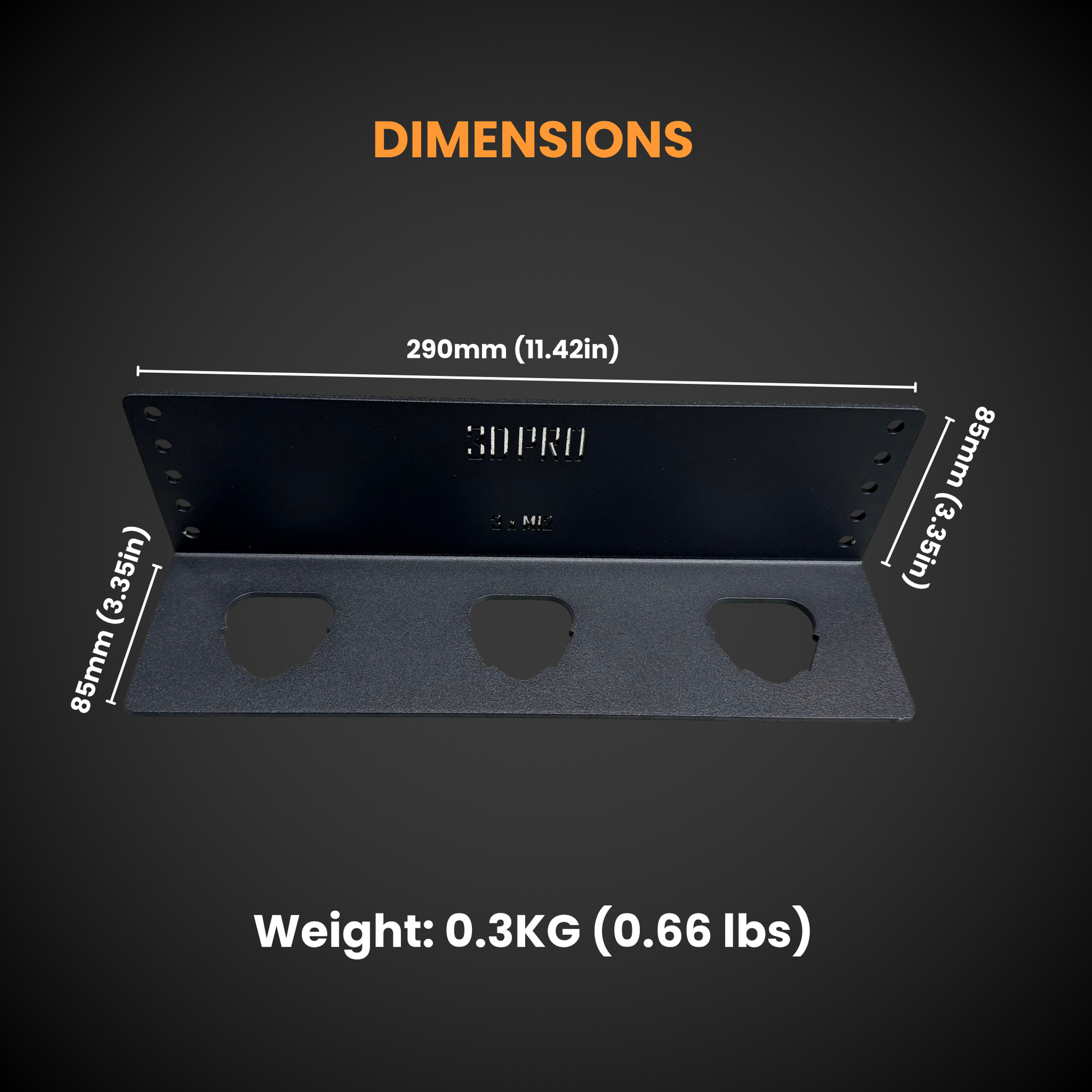 M12/M18 Battery Holder (Pack a Shelf) with dimensions and weight information on a dark background