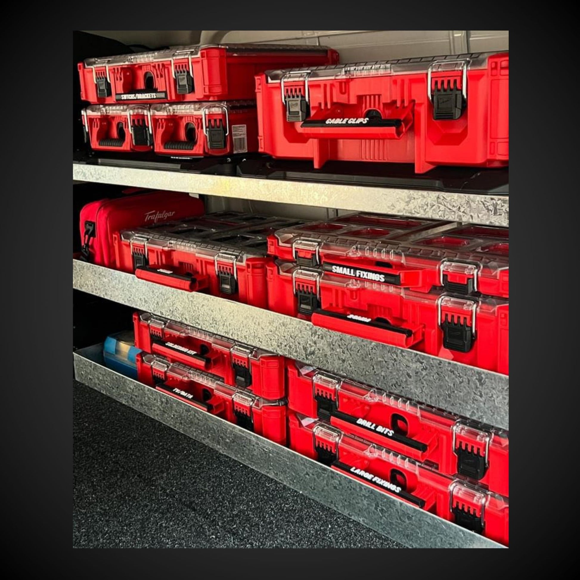 Milwaukee Packout stacked with snap on labels