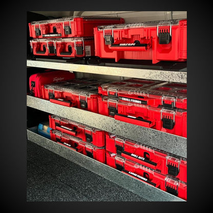 Milwaukee Packout stacked with snap on labels