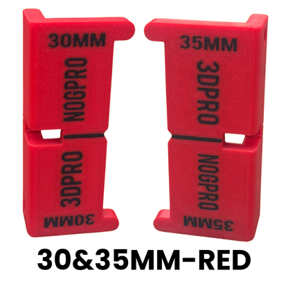 Two red Nog Pro - Noggin SetBacks with '30MM' and '35MM' markings on a white background.