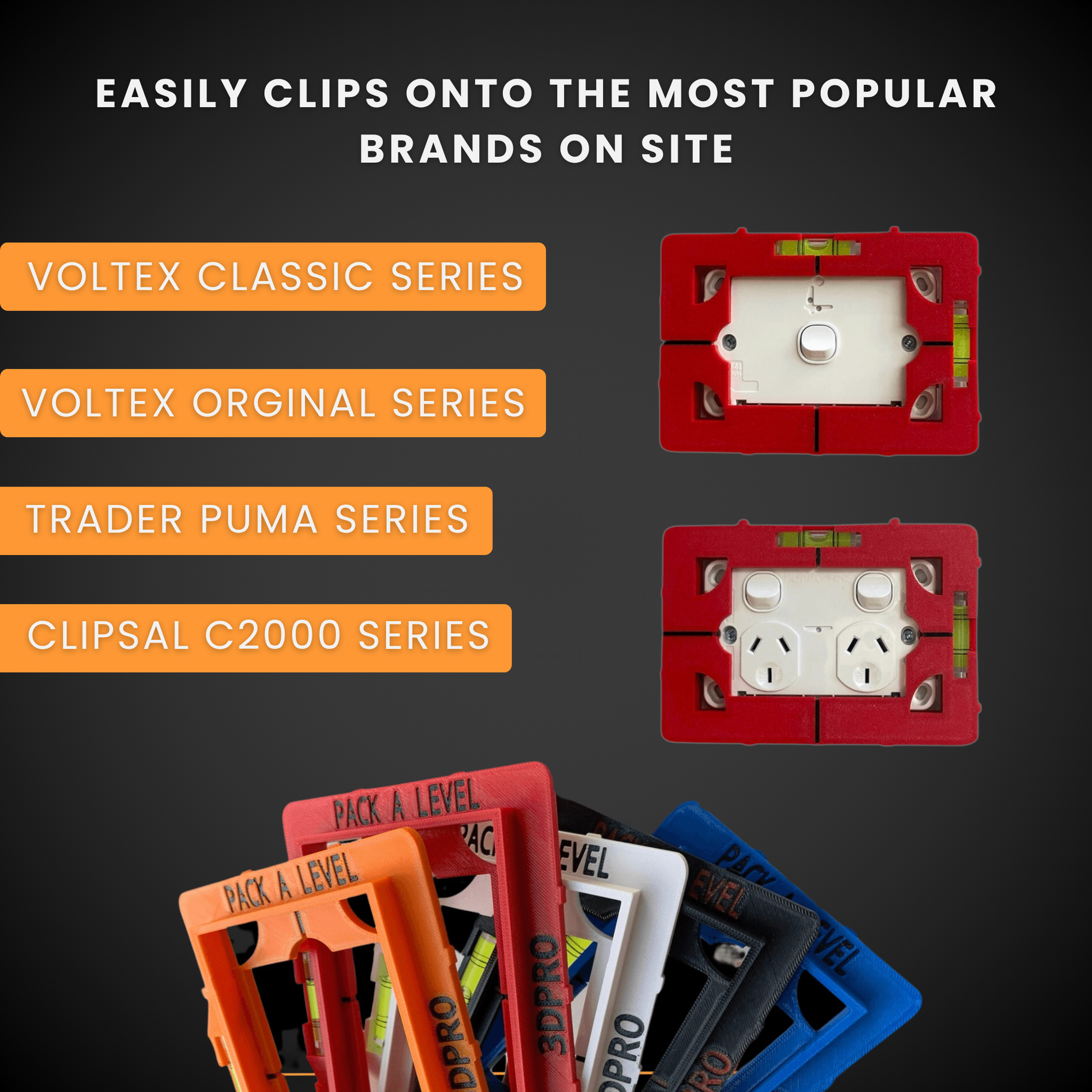 Pack A Level for various brands on a dark background