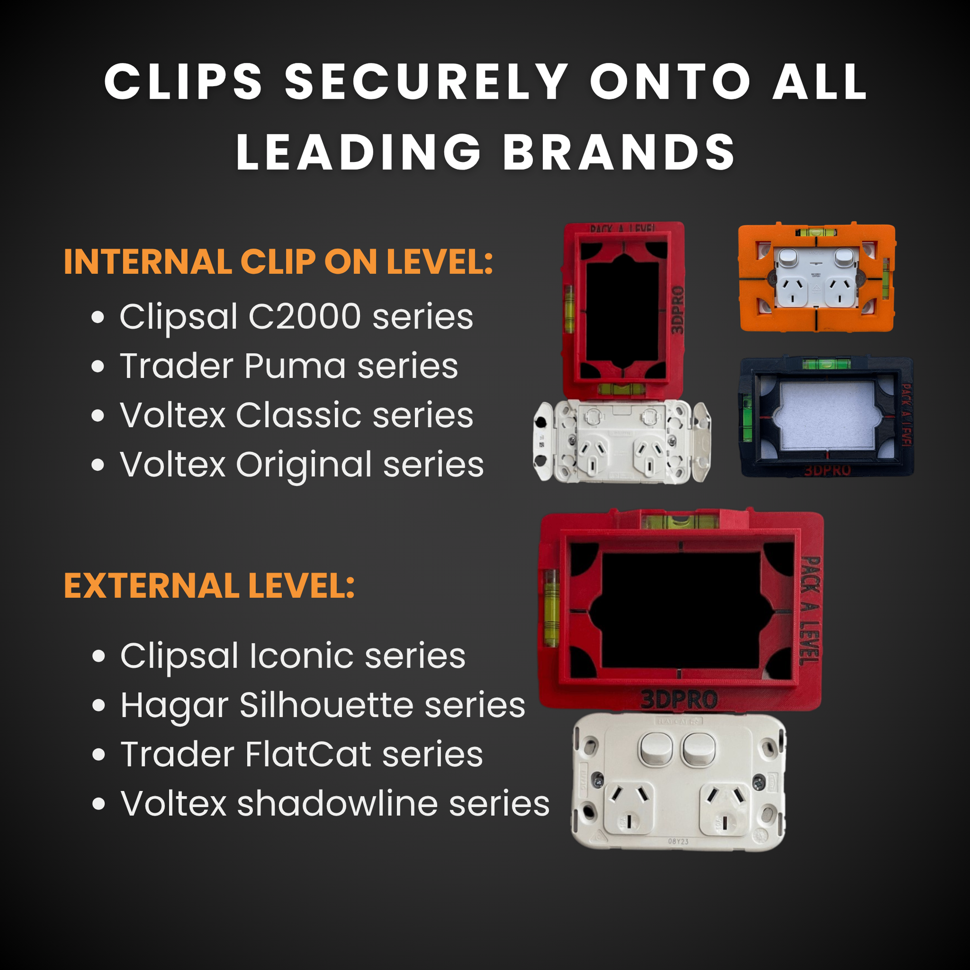Pack A Level compatibility chart with various brand names