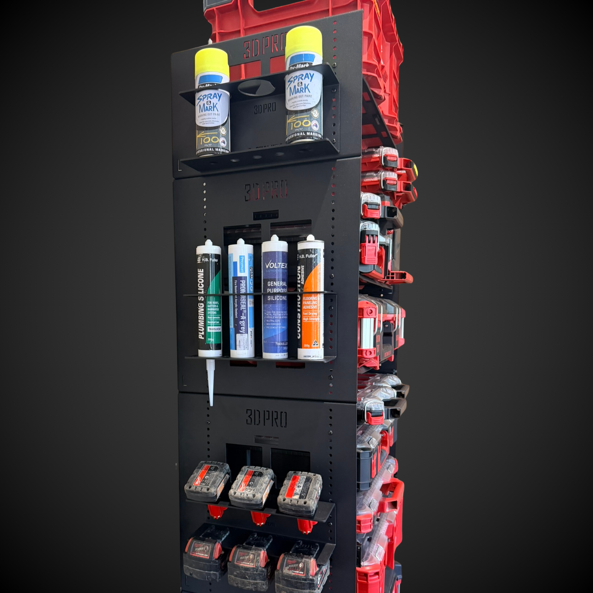 Pack a shelves with a quad silicon holder bolted onto it