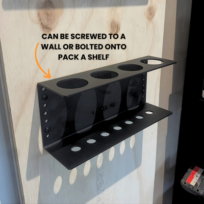 Quad Silicon Holder on a wooden wall with text indicating installation options.