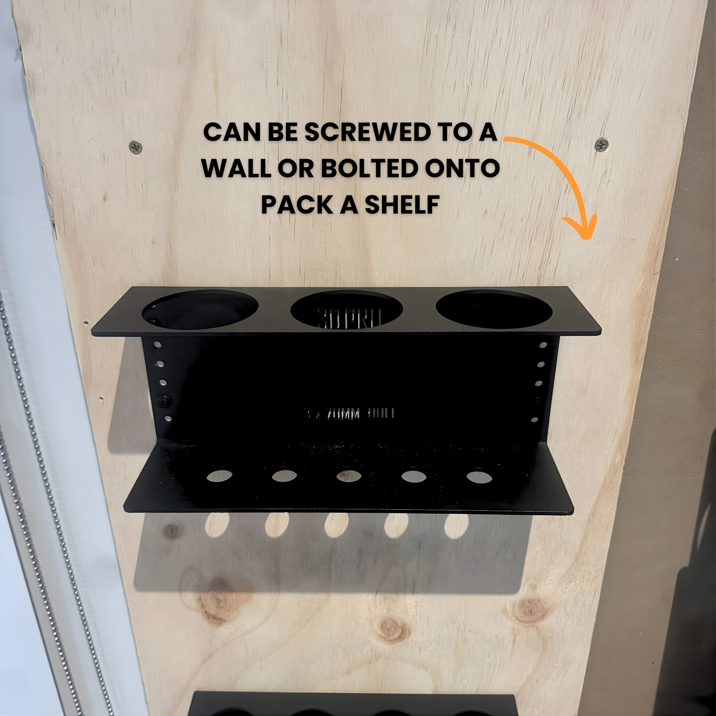 3DPRO quad silicon hodler on a wooden panel with text indicating installation options.