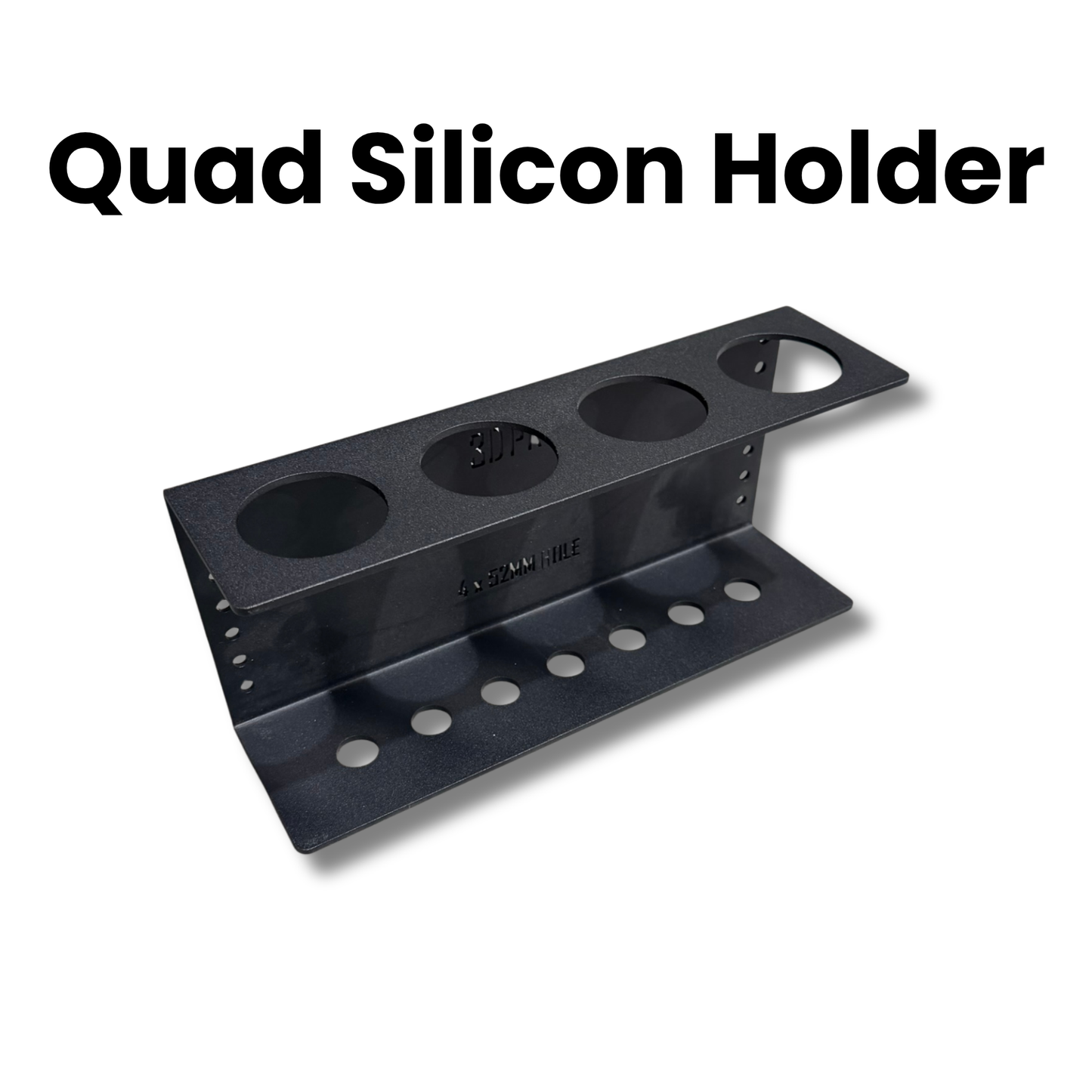 Black quad silicon holder on a white background with text 'Quad Silicon Holder'.