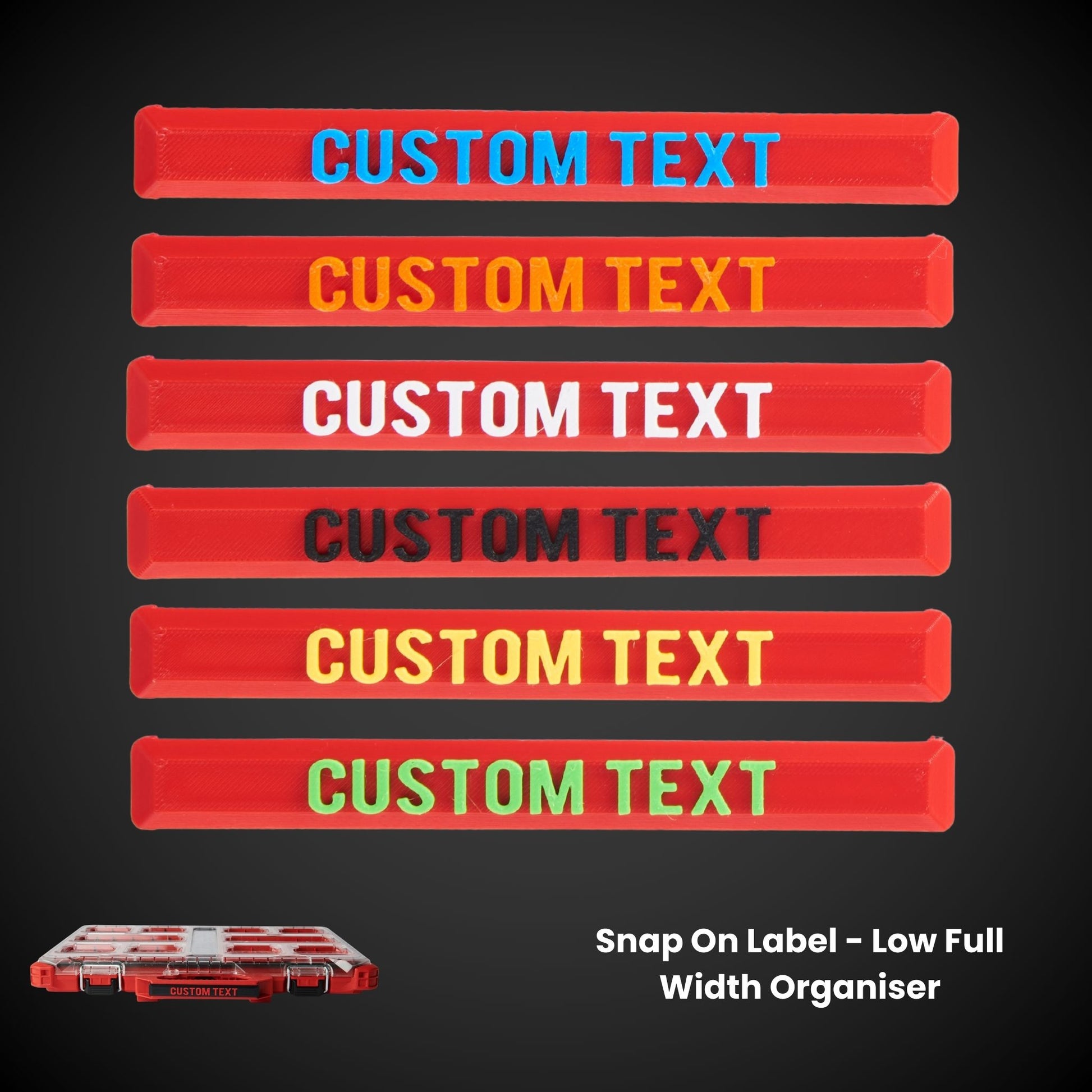 Red color options for 3Dpro snap on label low full width organiser