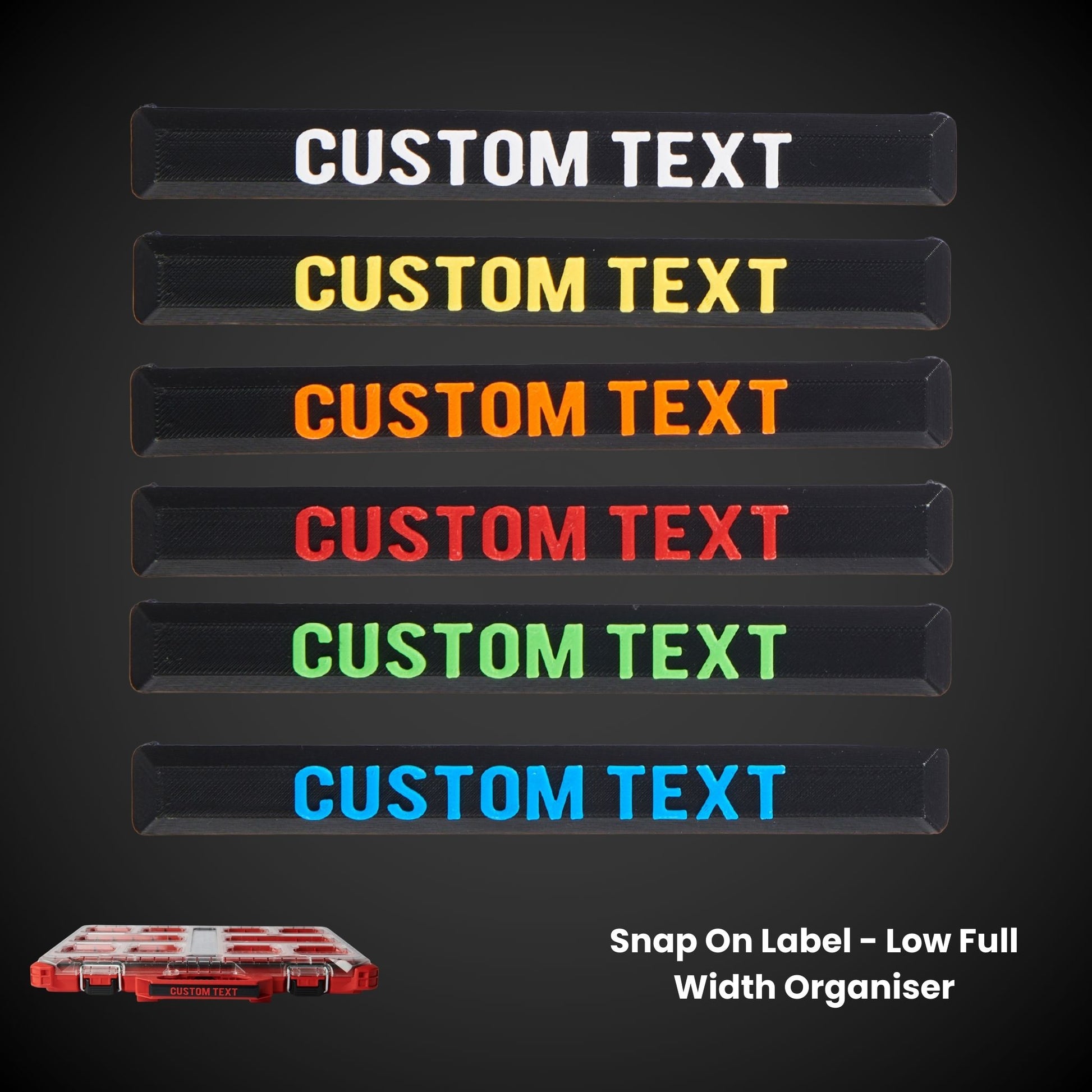 Black color options for 3Dpro snap on label low full width organiser