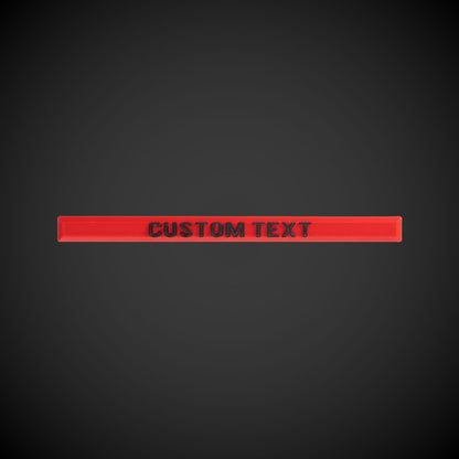 A red and black custom label with text space for personalization, designed for extra wide handles.