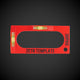 A red template with black text labeled 'ZETR TEMPLATE', featuring a horizontal and vertical spirit level and a trace cut out tool with pencil for electrical powerpoints and light switches.